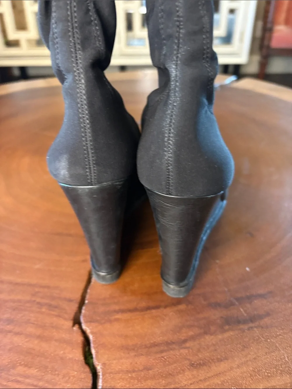 Vince Camuto Kaelen Knee High Wedge Boots Black Leather Tall Boots Sz 9.5